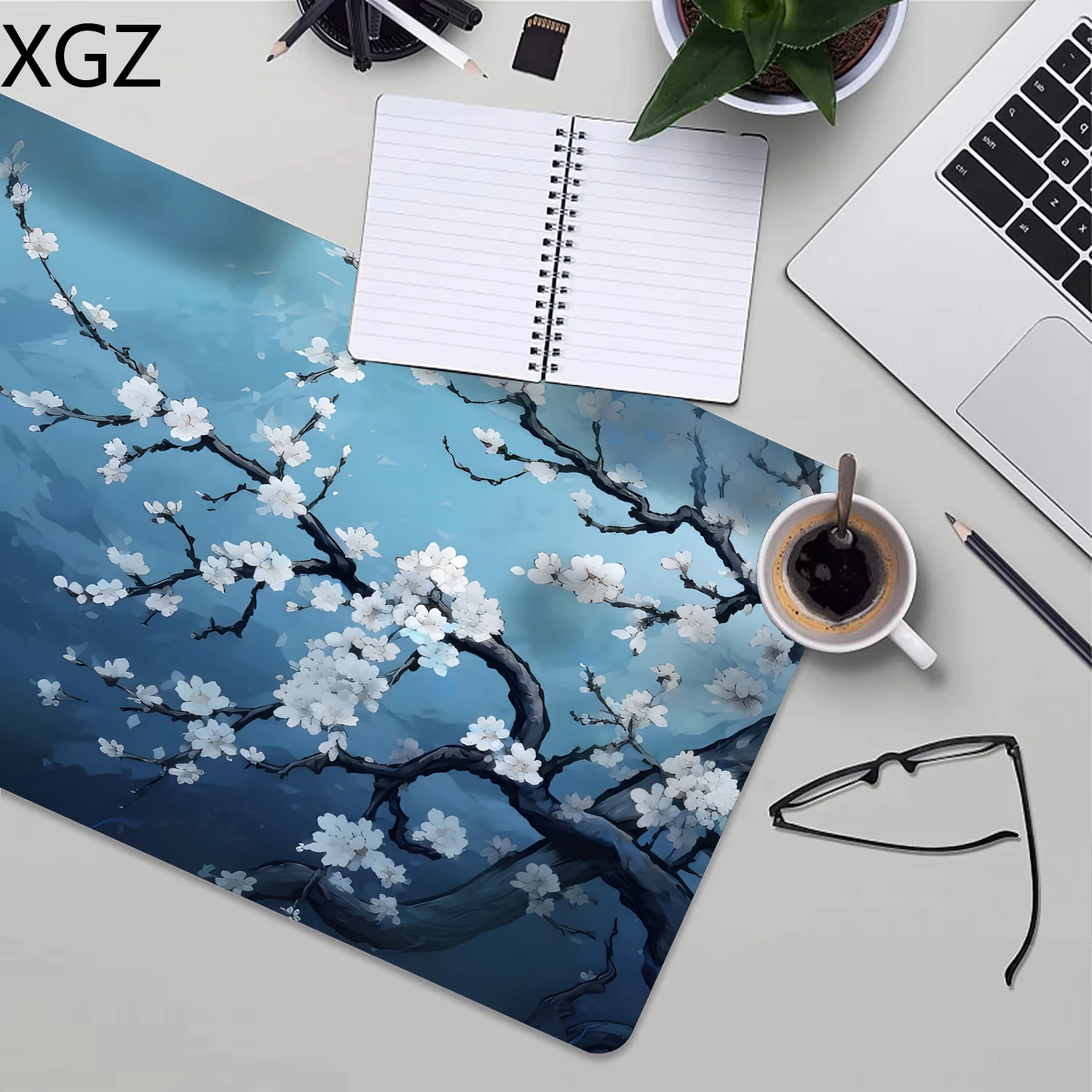 Grande flor de cerejeira romântica acessível mouse pad de tamanho grande tapete de mesa de escritório em casa resistente ao desgaste tapete de borracha com borda de bloqueio