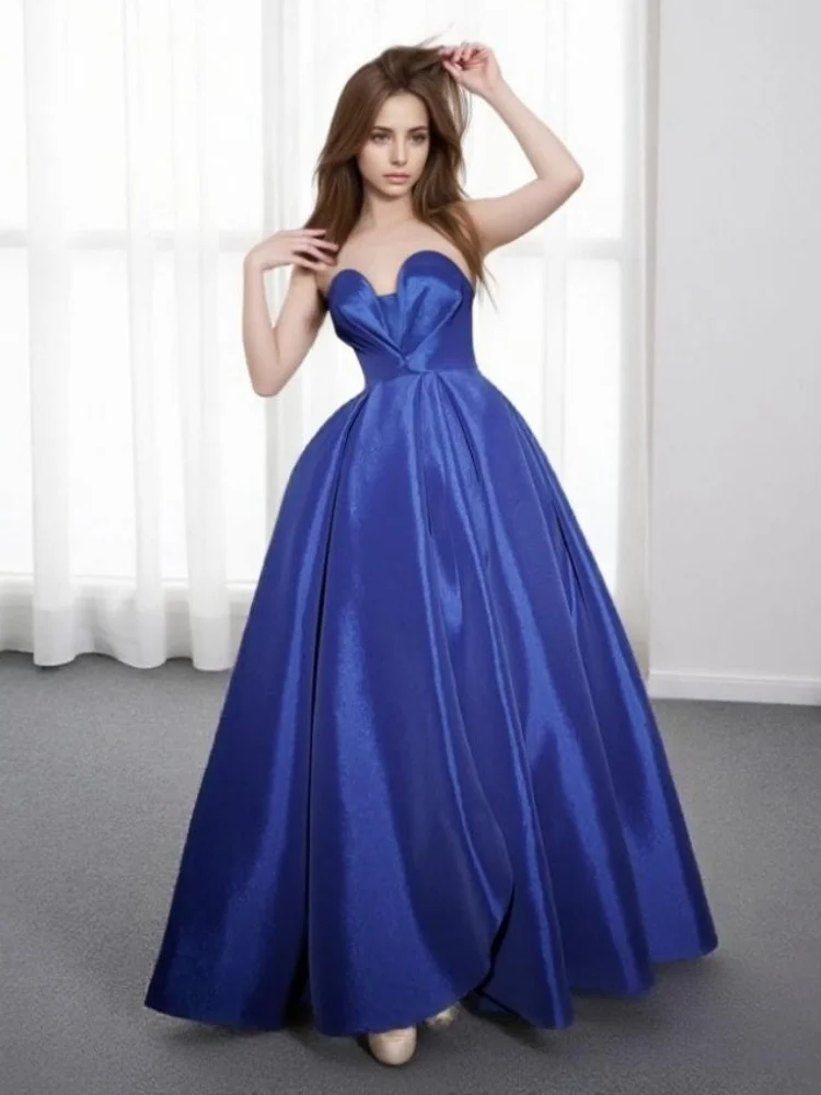 

Beshinel Customized Royal Blue Strapless Ball Gowns Satin Floor Length Birthday Party Dresses Luxury Elegant Prom Dresses 2025