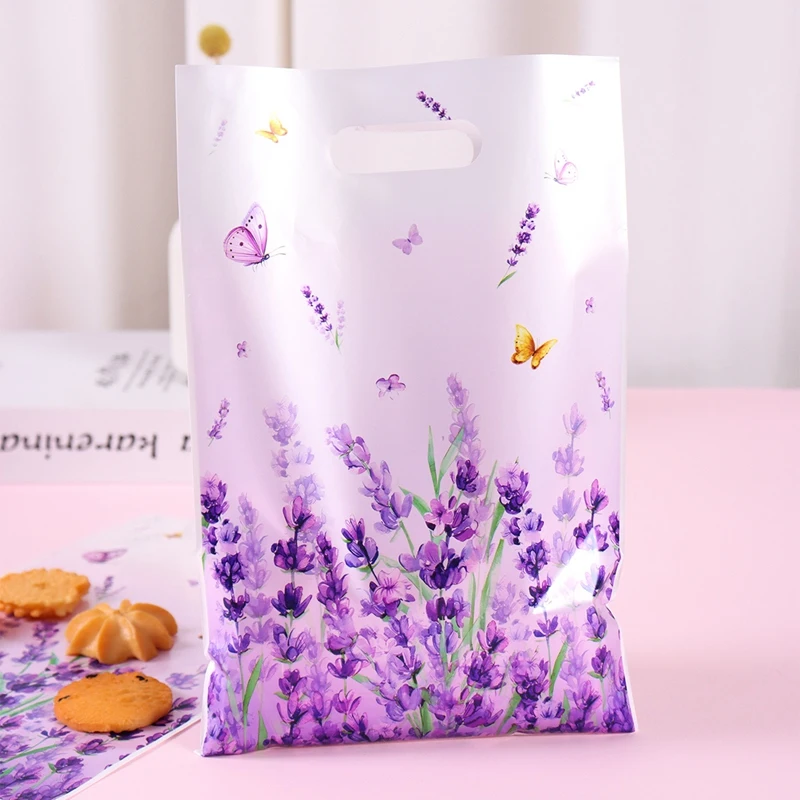 10/20/50 Stück Lavendel-Geschenktüten mit Blumenmuster, Schmetterling, Süßigkeiten-Tragetaschen für Hochzeit, Geburtstag, saisonale Frühlings-Partyzubehör – Detail 1