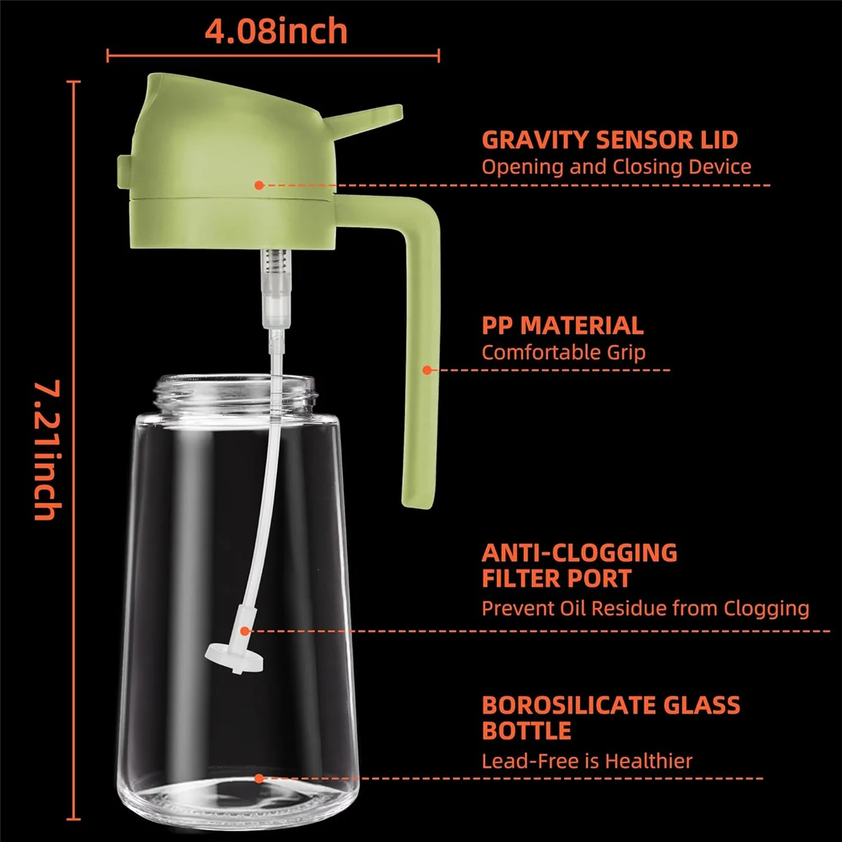 16Oz Oil Dispenser Bottle for Kitchen,Olive Oil Dispenser and Oil Sprayer - 470Ml Olive Oil Bottle - Oil Sprayer GreenJAS