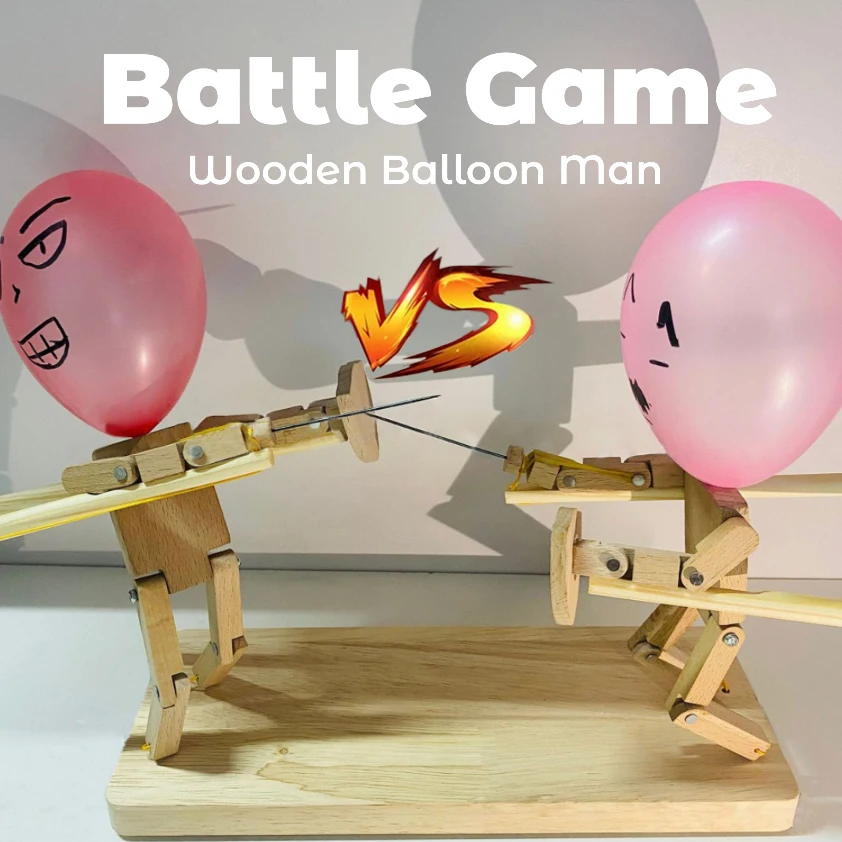 Balloon Bamboo Man Battle Wooden Bots Battle Game Two-Player Fast-Paced Balloon Battle Game With 100 Balloons Gift Toy