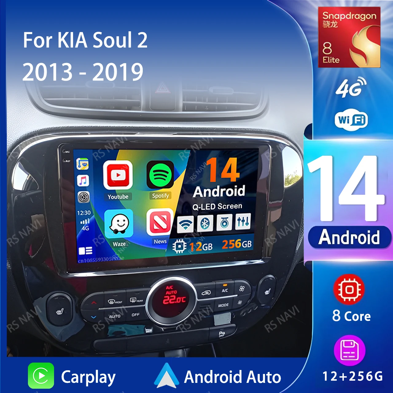 

Android 14 Carplay Auto Qualcomm 2K QLED Screen Car Radio Player For KIA Soul 2 2013-2019 GPS Multimedia Stereo Wifi BT DSP 4G A