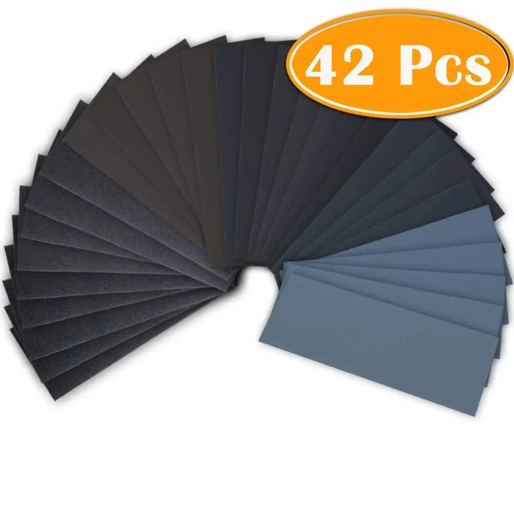 42Pc Wet Dry Sandpaper 120 To 3000 Grit Assortment Abrasive Paper Sheets For Automotive Sanding Wood Furniture Finishing 23*9 CM