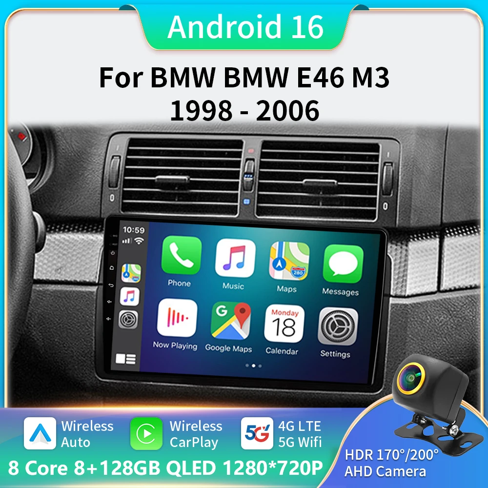 

Android 16 Carplay Auto For BMW E46 M3 1998-2006 Car Radio Multimedia Video Player 2Din 5G+WIFI GPS Navigation Head Unit Stereo