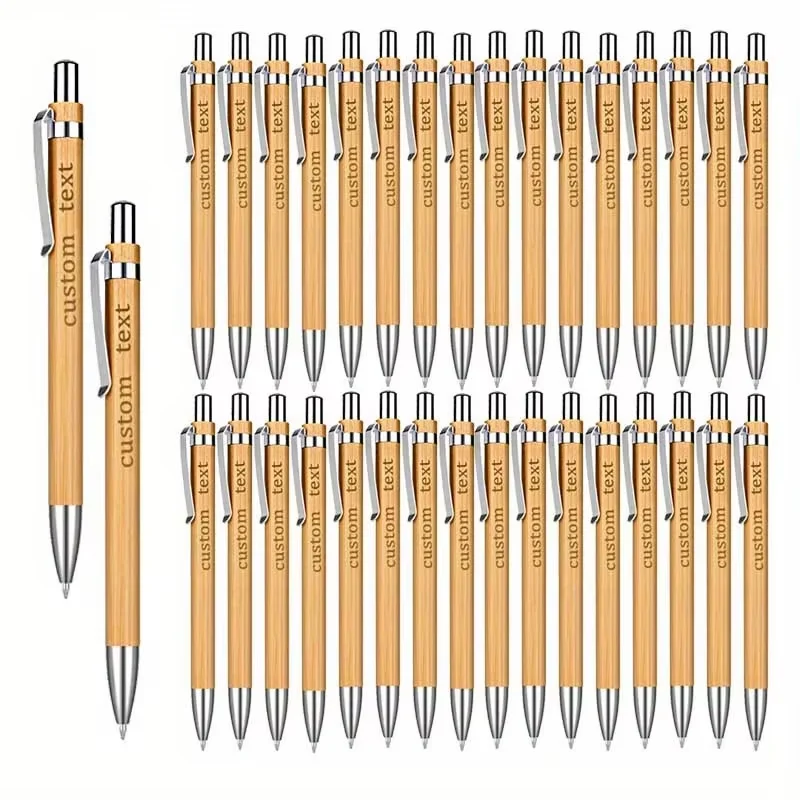Bulk Pack Laser Engraved Custom Bamboo Ballpoint Pens Smooth Writing Ideal for School Office Promotional Use - 20/50/110 Pcs