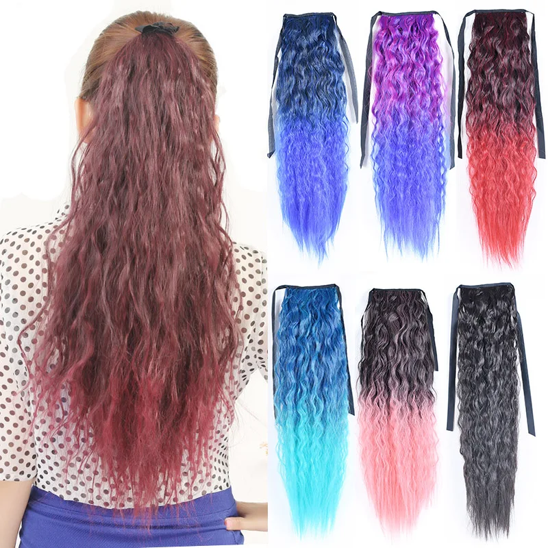 Synthetic  Ponytail Extension Kinky Straight Long Hair 22Inch Yaki Ponytail For Women Ombre Pure color Pony Hairpieces