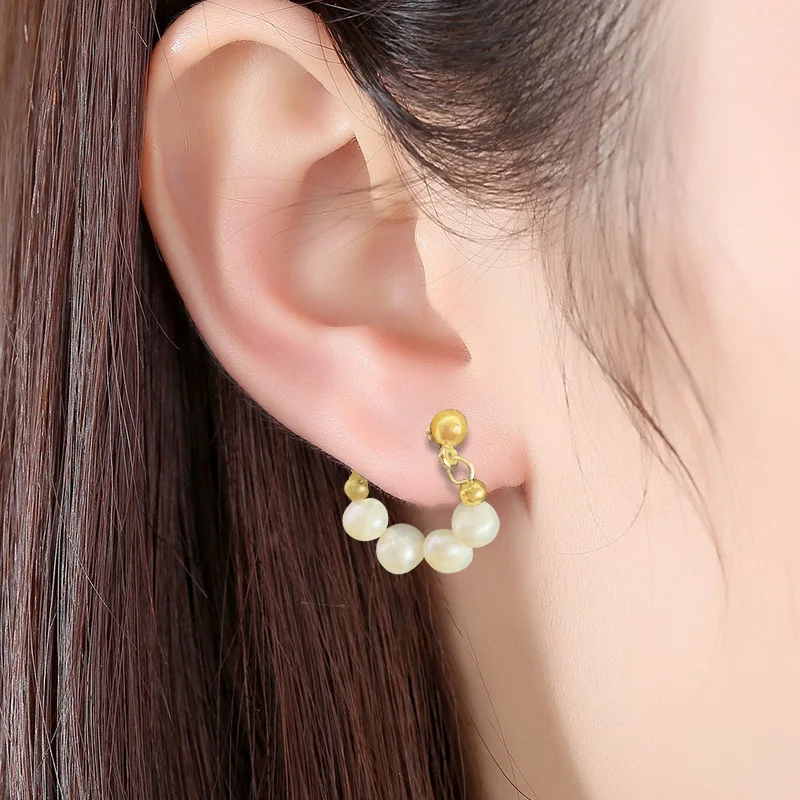 

Natural freshwater pearl copper plated 18K real gold earrings earrings stud earrings niche design ins trendy and simple