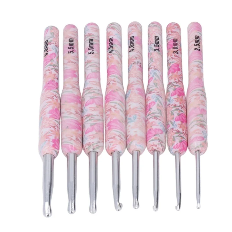 

8pcs Crochet Hook Set Printing Aluminum Handcraft DIY Colorful Crochet Hook Ergonomic Knitting Hook For Knitters For Sewing