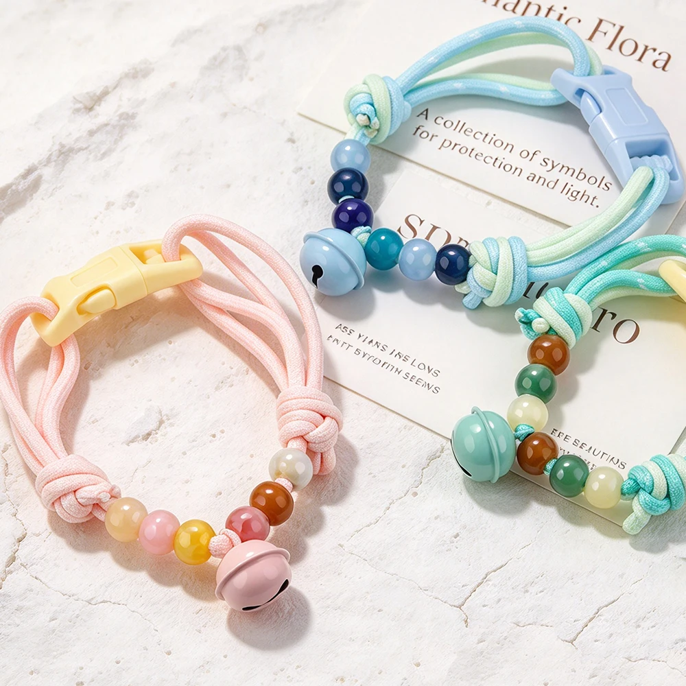 1PCS Cute Colorful Pet Necklace Braided Adjustable Cat Neck Chain with Bells Cat Puppy Collar Pet Costume Accessories