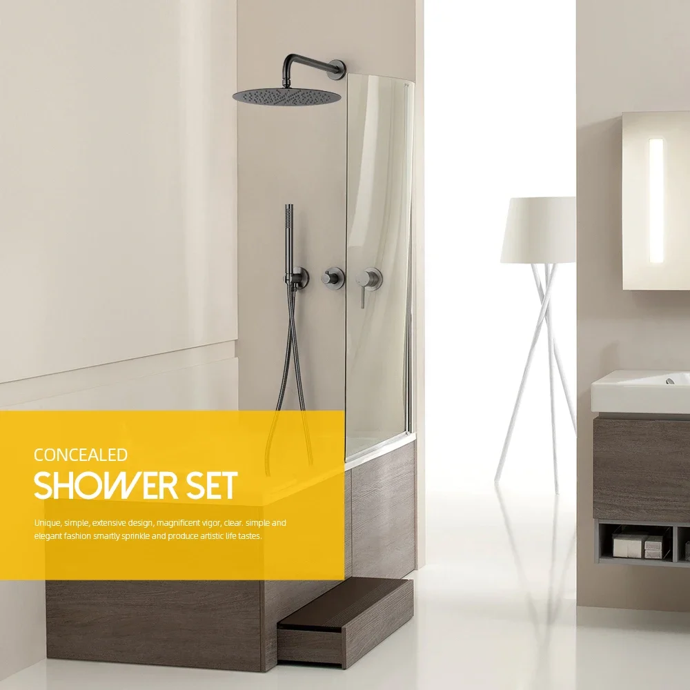 

Gunmetal Shower Faucet Embed Box Wall Mounted 8-16'' Rain Head Hot &Cold Shower Tap Handheld 2 Ways Ceiling Arm Bathroom Mixer