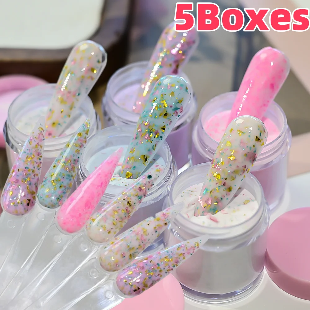 5 กล่อง Professional อะคริลิคผงเล็บ Glitter Sequins 3-in-1 ผงคริสตัลสําหรับเล็บขยาย/แกะสลัก/Dipping Powder