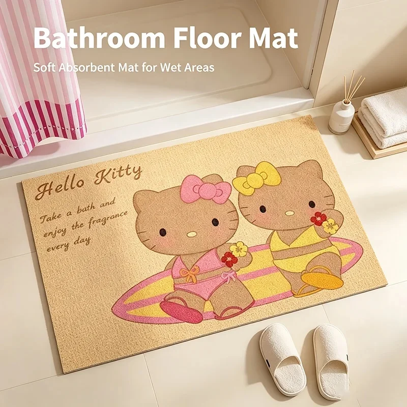 Y2K Beach Bikini Hello Kitty Diatomite Bath Mat Twin Character Print Quick Dry Non Slip Indoor Shower Entry Rug