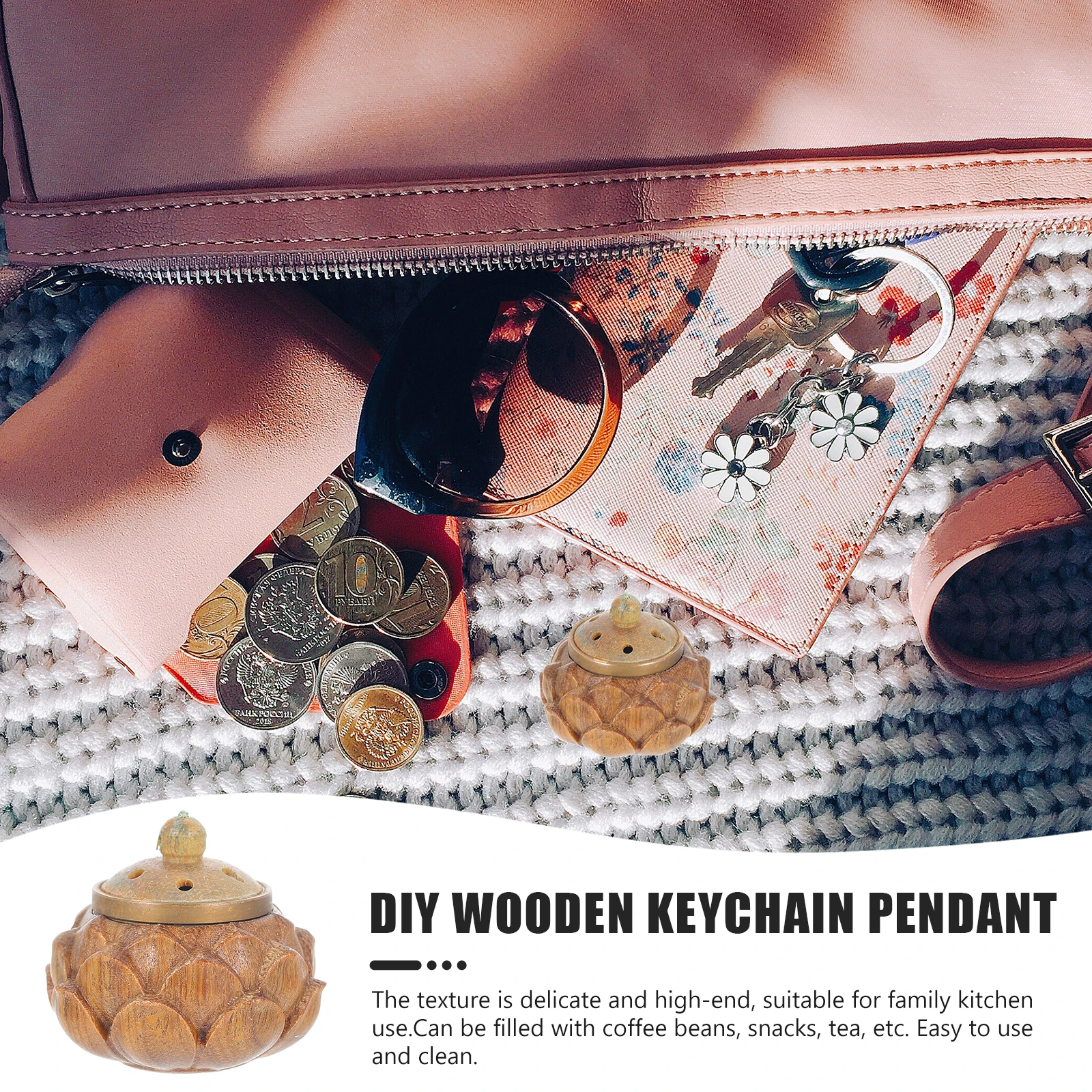 

Hollow Sachet Wooden Keychain Pendant Lightweight Portable DIY Bag Decor Key Ring Accessory Natural Material Non Fading Color