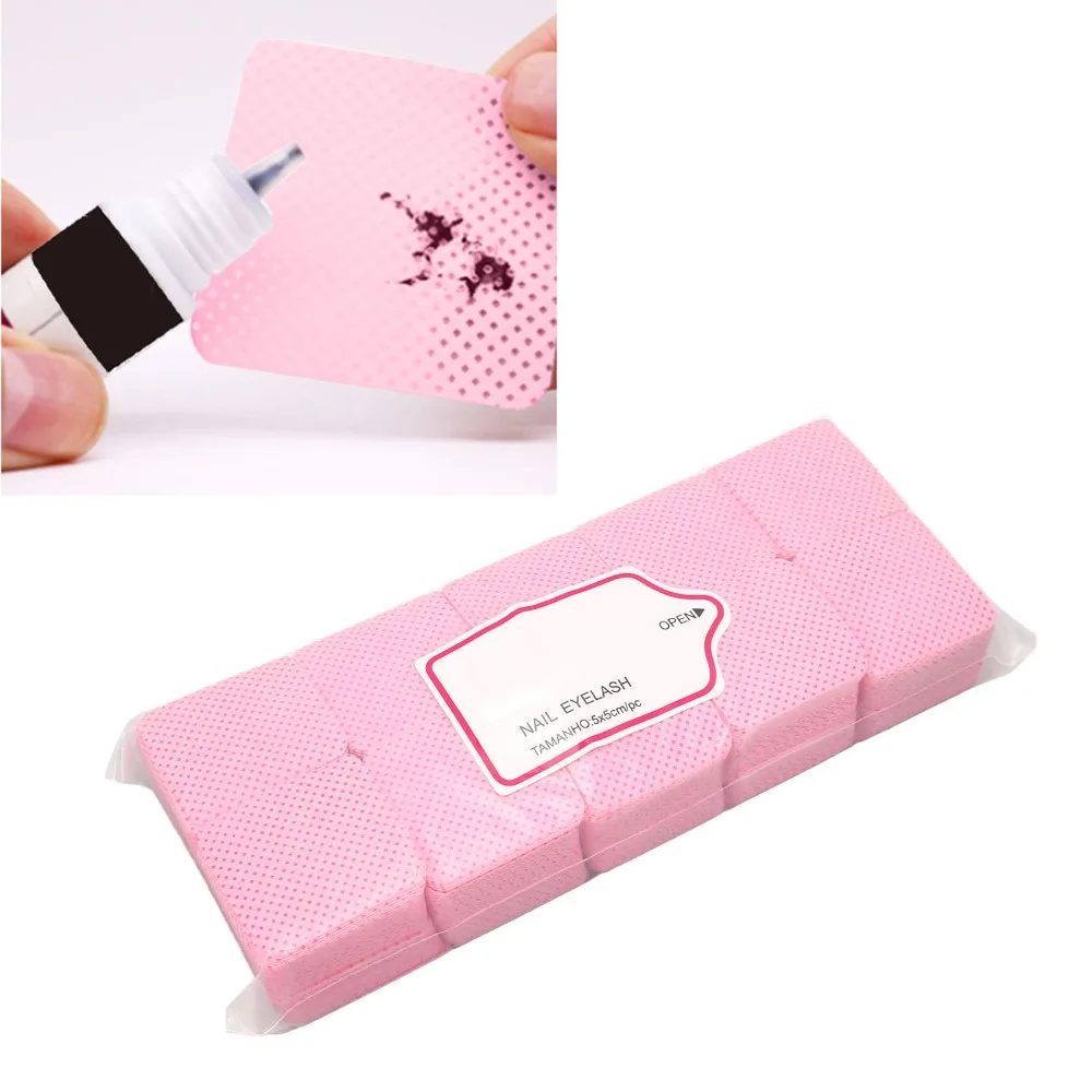1000PCS Soft Eyelash Glue Cleaning Cotton Pad Absorbent Non-Woven Fabric Cleaning Nail Removal Pad Pink Lintless Nail Wipes