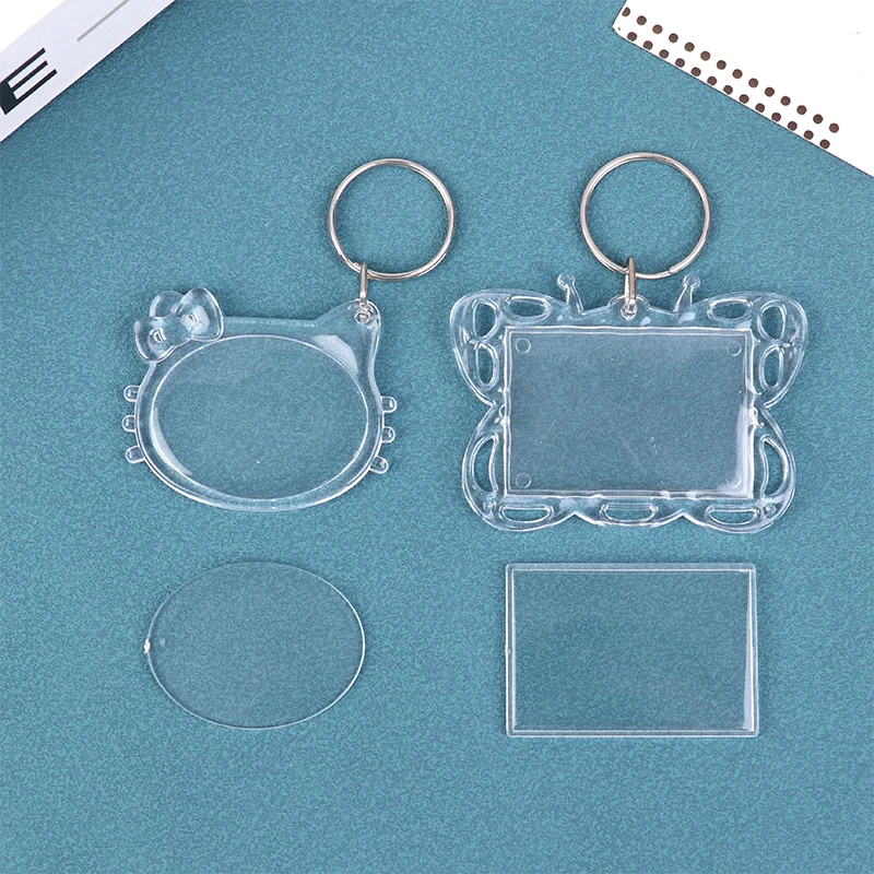 5pcs Blank Photo Frame Keychain Clear Acrylic Keyring Insert Photo Split Key Pendant DIY Key Holder Couple Anniversary Gifts