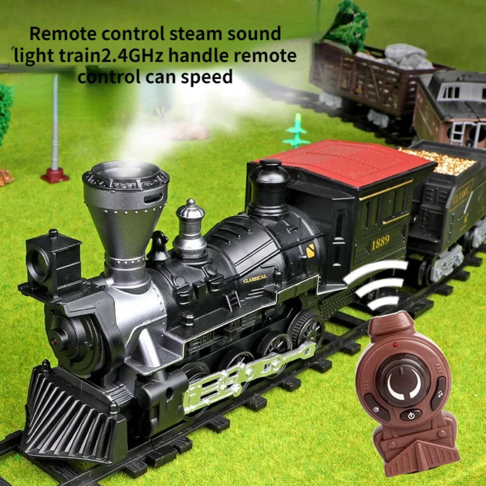 Electric Train Toy Remote Control Smoking Locomotive Rails Assemble DIY Tracks Set Classical Toys for Children B149