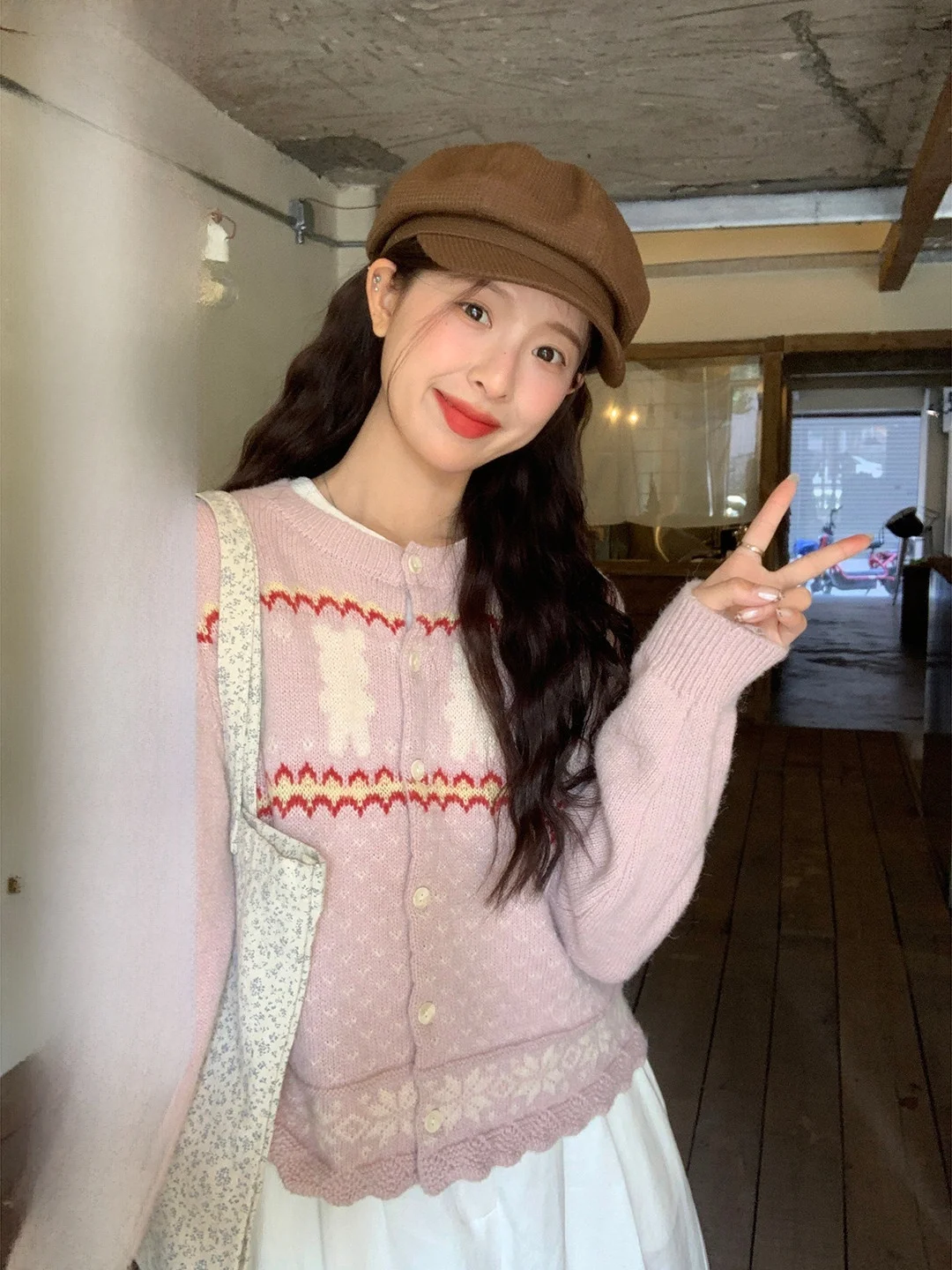 

Sweet Retro Knitted Sweater Cardigan Women's Faion Ci Walk Office Travel Long Sve round Ne Soft Breathable Spring