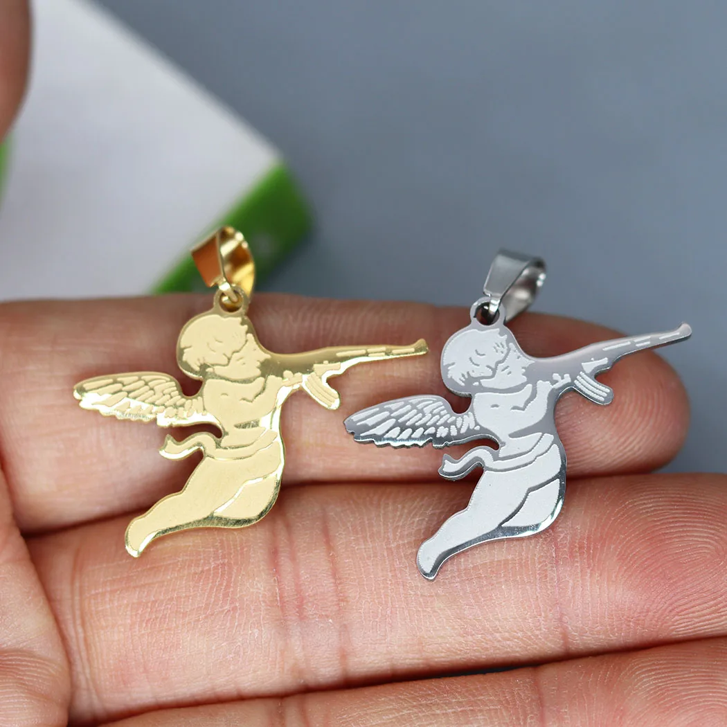 2Pcs/lot Cupid Eros Angel Pendant Charm For Necklace Bracelets Jewelry Crafts Making Findings Handmade Stainless Steel Charm