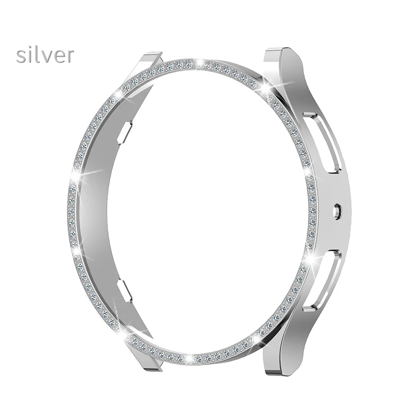 Bling diamante caso para samsung galaxy watch 6 40mm 44mm única fileira pc pára-choques sem filme de tela para galaxy watch 6 capa acessórios