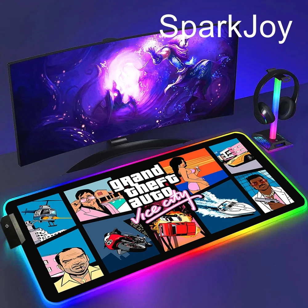 

Большой светодиодный коврик для стола с RGB-подсветкой в стиле GTA Online, игровой коврик для мыши с противоскользящей резиновой основой и мягкой тканевой поверхностью для ПК и ноутбуков