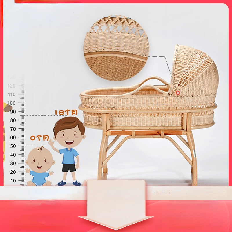 Rattan baby cradle vintage traditional real rattan bed movable shaker