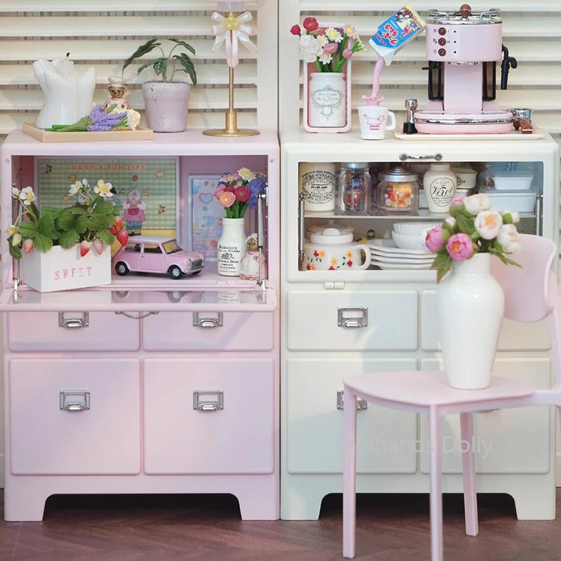 1/6 Dollhouse Simulated Plastic Combination Sideboard/storage Cabinet Miniature Items Kitchen Furniture Decoration Accessories