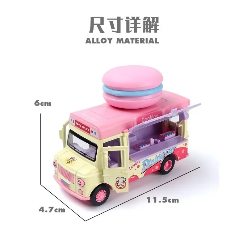 Original Pink Ice Cream Truck Food Truck Hamburger Van Anime Action Figure Model Toys Car Gift for Children Collection Ornament