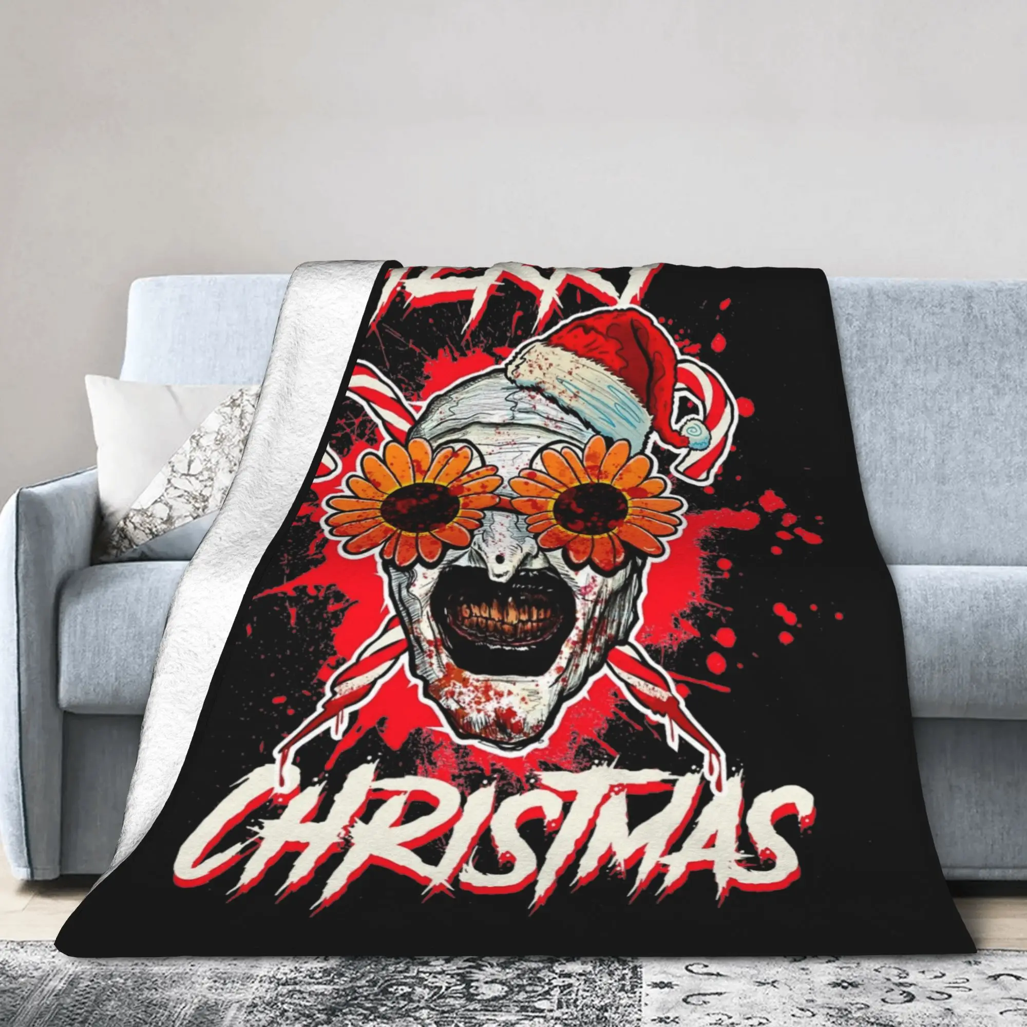 Merry Xmas Sunflower Horror Clown Movie Terrifier Blanket Flannel  Winter  Lightweight Throw Blankets for Home Bedroom Quilt