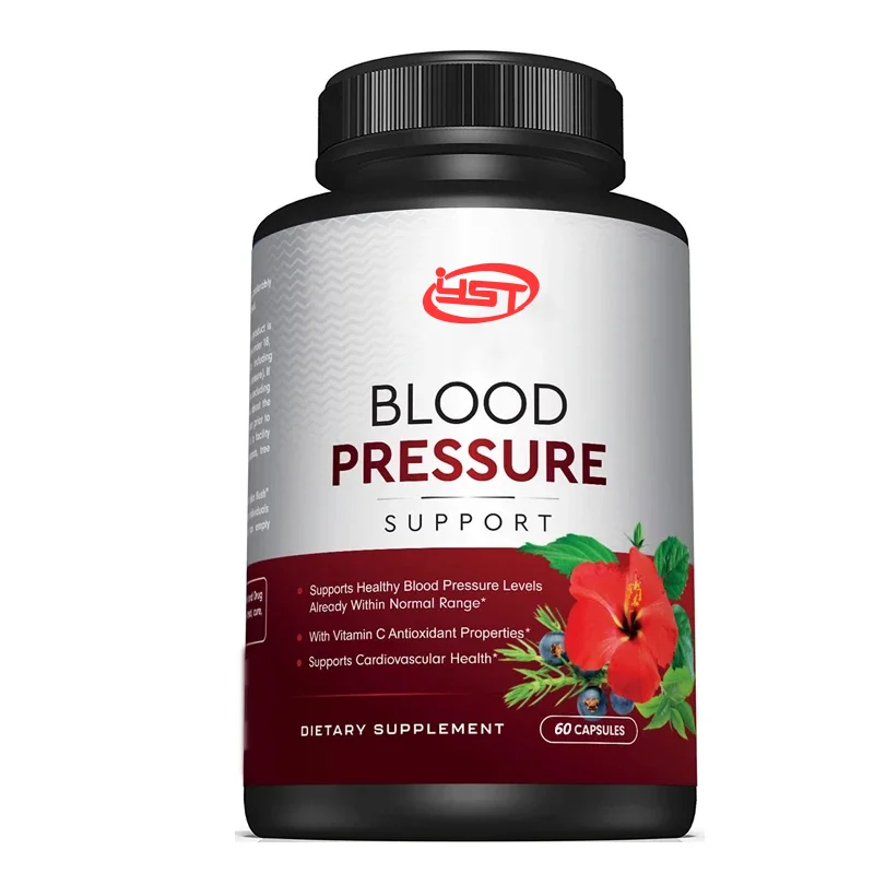 High quality blood pressure support supplement, cardiovascular and heart health, garlic, hawthorn, and hibiscus 60 capsules