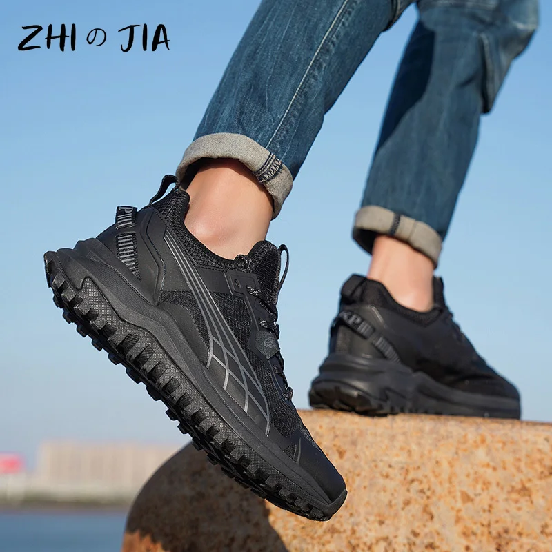 Men's Genuine Leather Sneaker Outdoor Anti Slip and Wear-Resistant Mountaineering Shoes Travel Hiking Jogging Casual Footwear