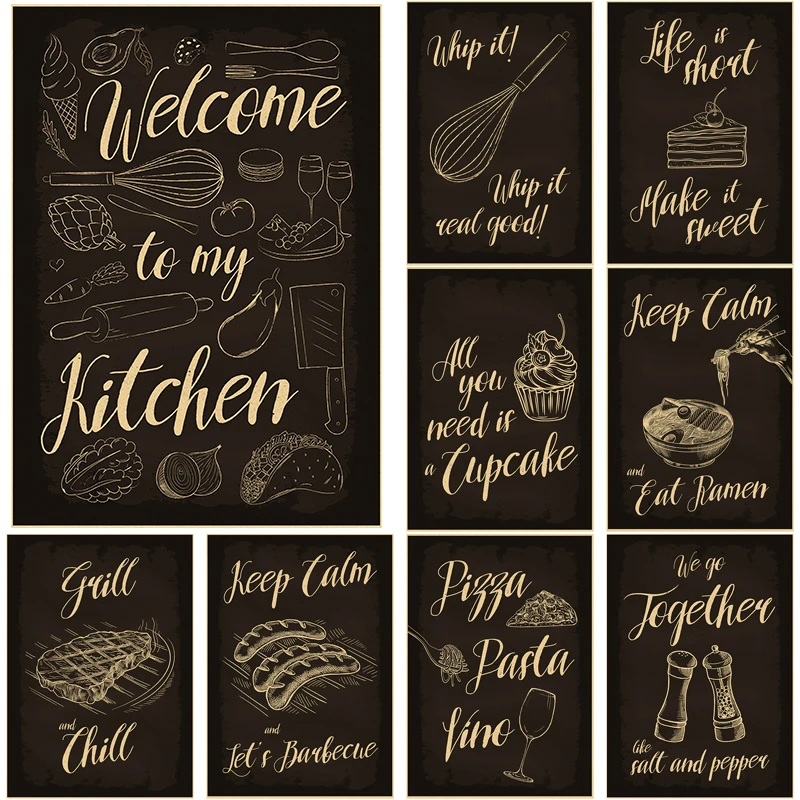 Vintage Kitchen Food Chalkboard Posters Bar Restaurant Interior Poster Home Room Decor Painting Retro Prints Art Wall Picture