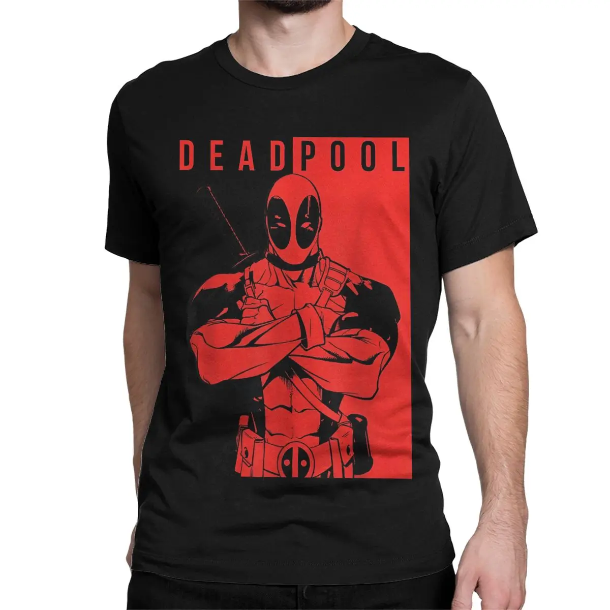 Deadpool Two-Toned Portrait T-Shirts Men Vintage 100% Cotton Tee Shirt Crewneck Short Sleeve T Shirt New Arrival Tops