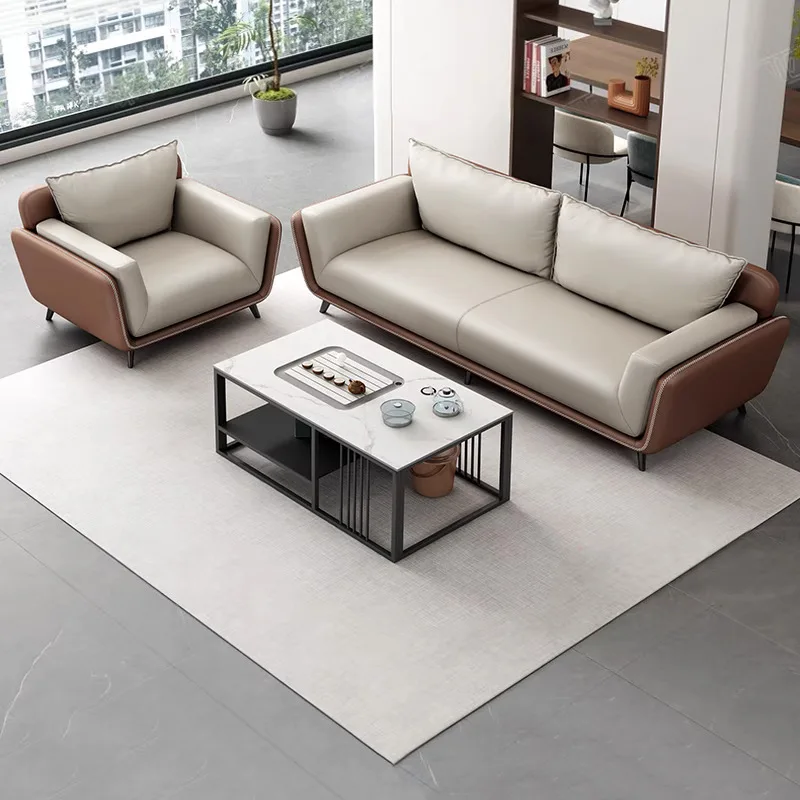 

！@Modern Leather Office Sofa Set for Home Office-Coffee Table Included Reception & Meeting Room Use