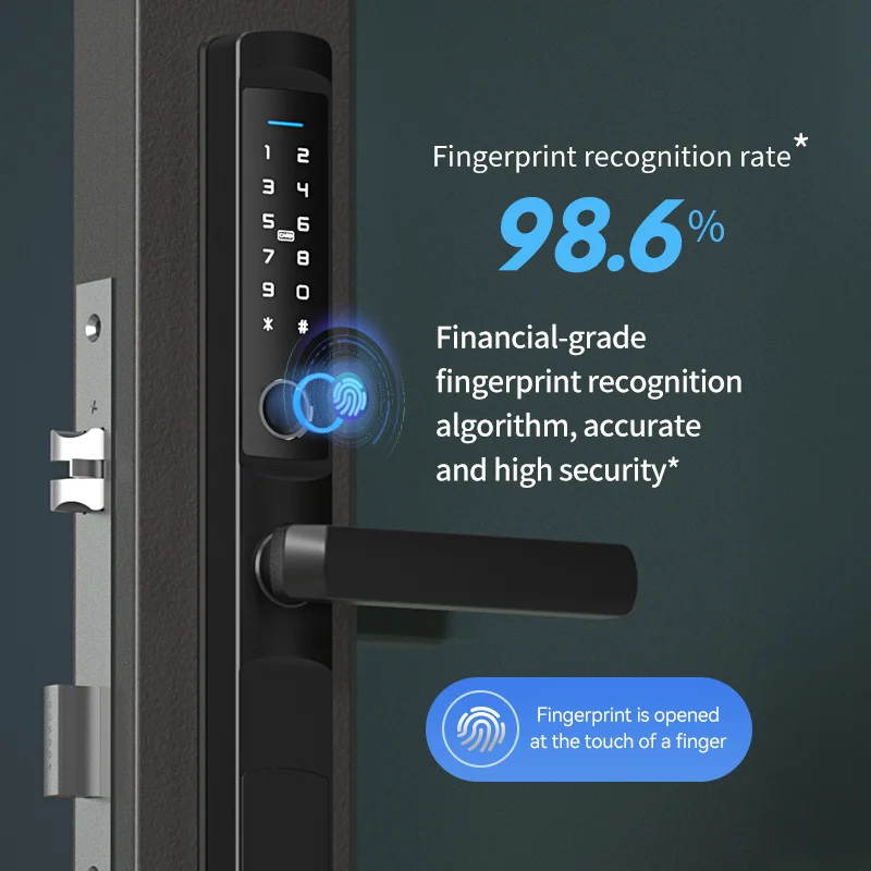 Waterproof Digital Biometric Handle Fingerprint Glass Door Ttlock APP Aluminum Sliding Smart Door Lock