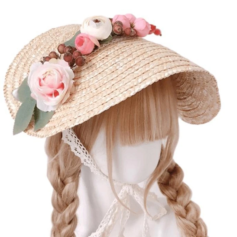 Delicate Flower Decor Flat Hat Women Flower Decor Vacation Beach Hat Sweet Foldable Travel Bonnet Hat Sunscreen Drop Shipping