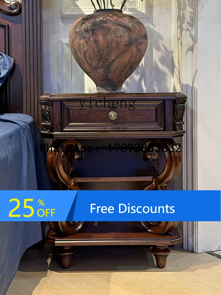 B-2  retro style pure solid wood bedside table bedroom  cabinet phone table living room personality corner