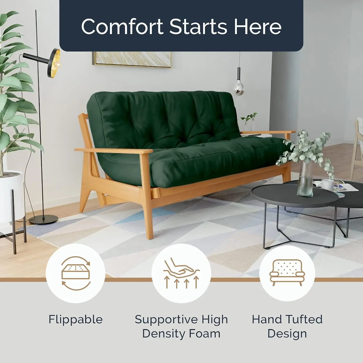 Hand-Tufted Futon Mattress Sofa Bed Soft Lightweight Cover No Frame 6in Depth, Customized