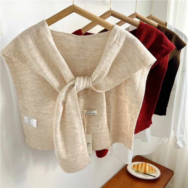 

Solid Striped Knitted Shawls Air Conditioned Room Warm Shoulder Shawl Blouse Shirts Sweater Detachable Collars Scarf for Women