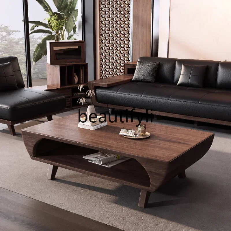 32New Chinese coffee table living room rectangular coffee table TV cabinet combination North American black walnut