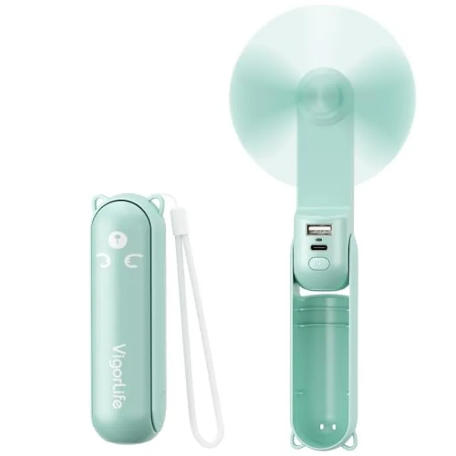 

Portable Fan Mini Handheld Fan, Cute Pocket Personal Fan, USB Rechargeable Travel Fan with Power Bank and LED Flashlight, Folda