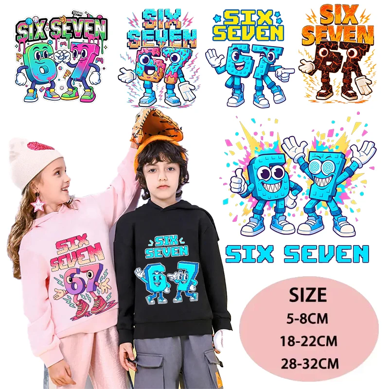 

Funny 67 Six Seven Iron on Hot Transfer Thermo-Sticker Cloth Patches Cute Cartoon Patch Shirt Pants Hoodie Appliques Decoration