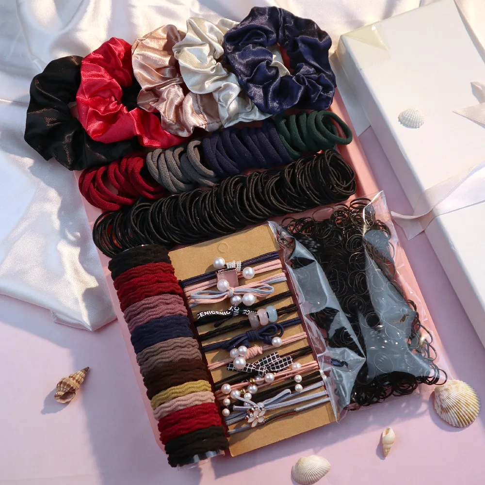 Black, White, Red, Hair Accessories Set for Women, Seamless Ponytail Holders Variety Hair Scrunchies For Women Lady 2024 New