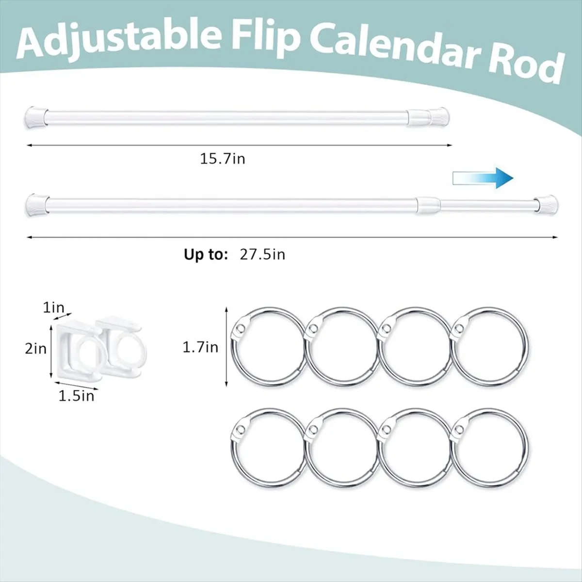 *ESTR Adjustable Flip Calendar Holder Set 16-28 Inches Flip Calendar Chart Rod Date Cards Holder for Classroom Whiteboard