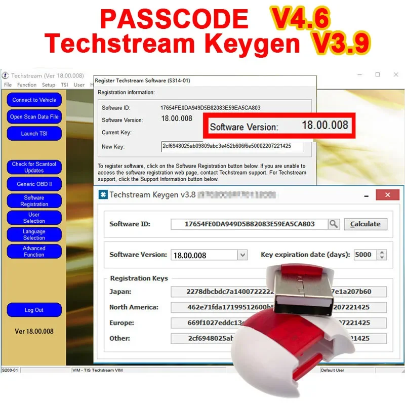 PASSCODE V4.5/V4.6 for Techstream V18.00.008 & Techstream KEYGEN