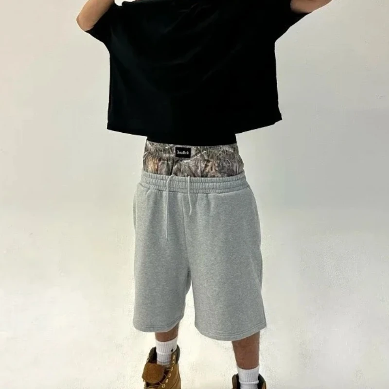 Y2K retro shorts camouflage pattern street wear men's and women's Harajuku hip-hop casual double waist embroidered boxer sports