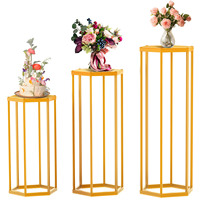 3Pcs Metal Display Base Flower Stand Hexagonal Hollow Out Cake Flowers Display Rack for Wedding Birthday Parties Decoration