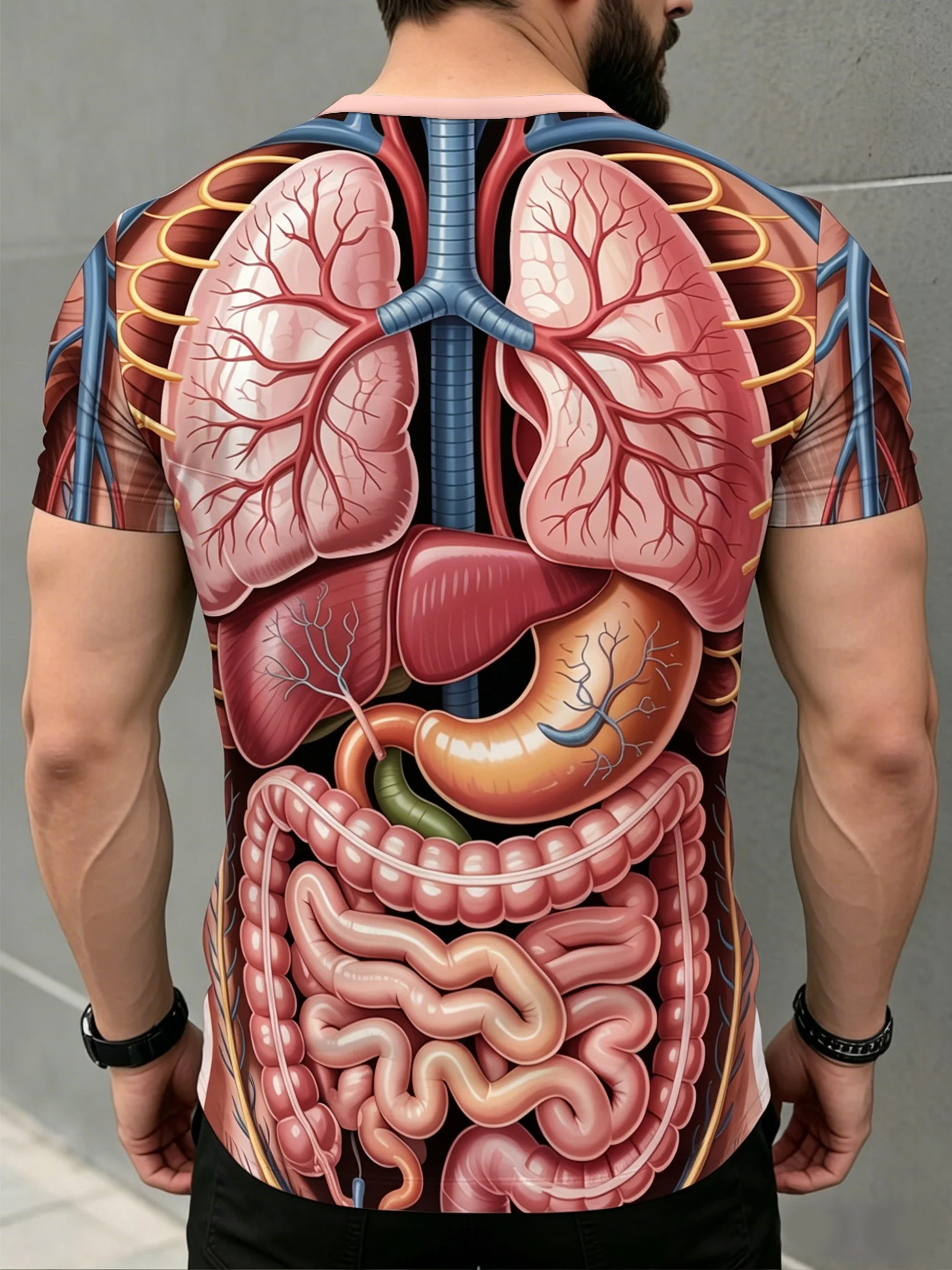 Men 3D Print Human Anatomy Internal Organs T-Shirt Funny O-Neck Short Sleeve Casual Summer Novelty Graphic Tee Tops
