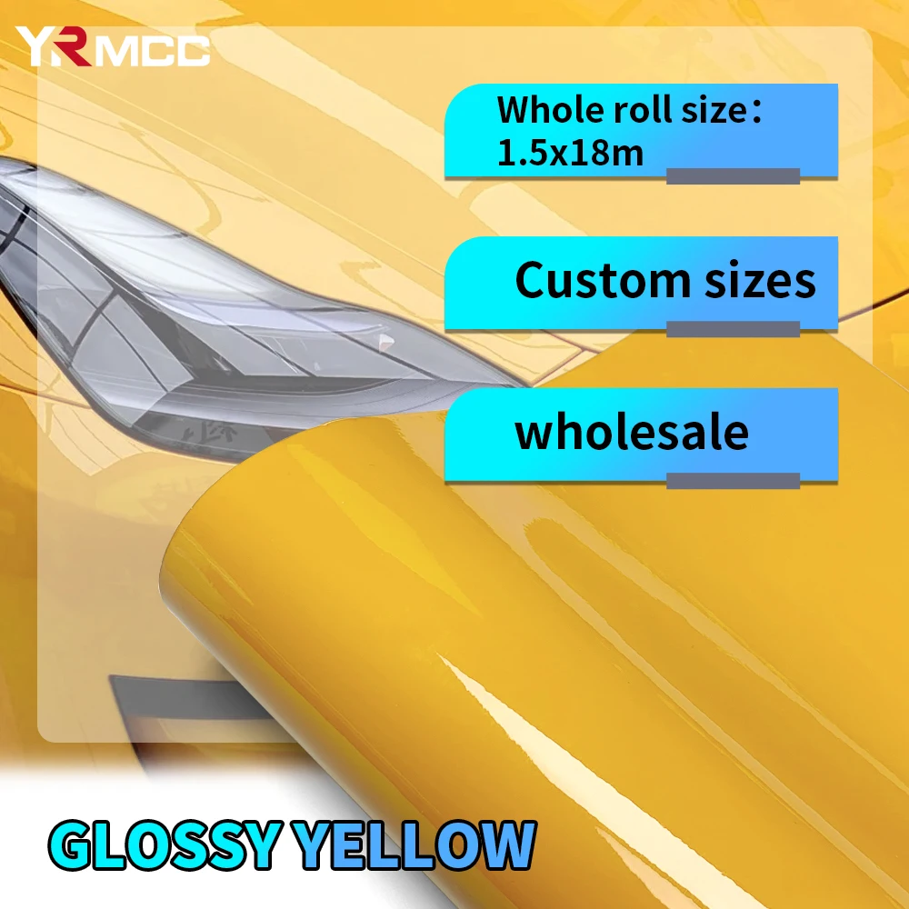 1mx1/2/3m Vinyl Wrap Car Body Films Glossy Auto Outdoor Accessories Custom Size Yellow Vehicle Decoration Motorcycles Stickers