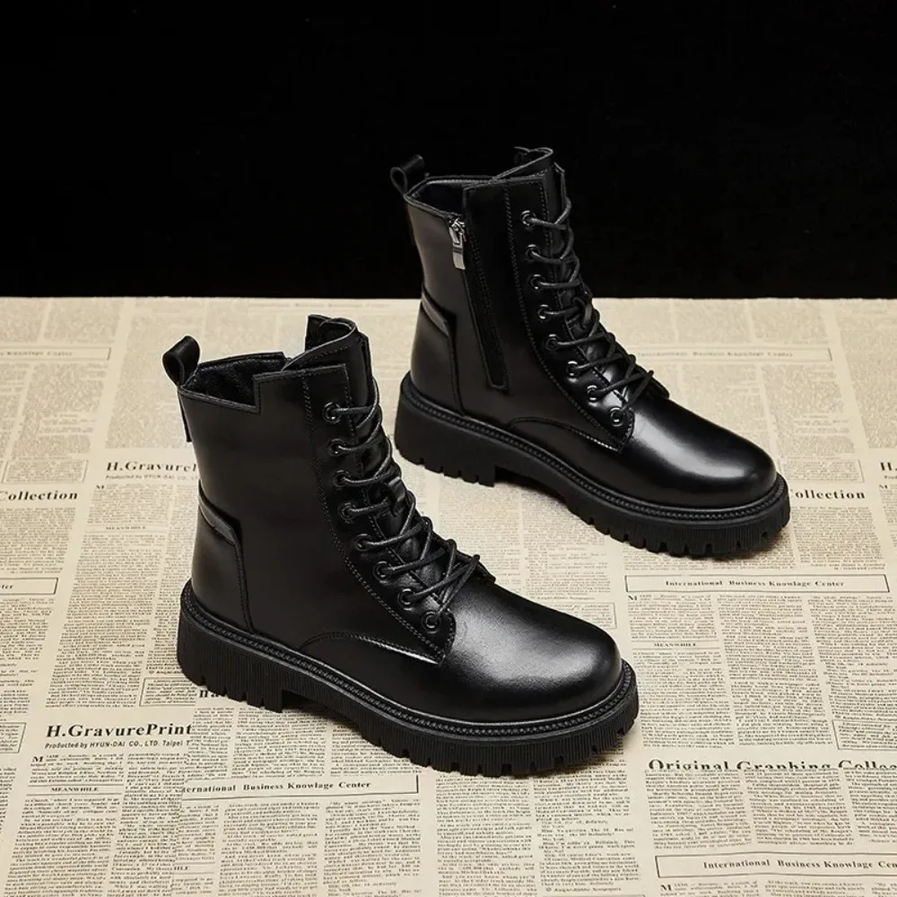 Botines negros para mujer, zapatos de moda para otoño e invierno, pantalón corto informal de cuero PU, calzado cómodo para caminar para mujer