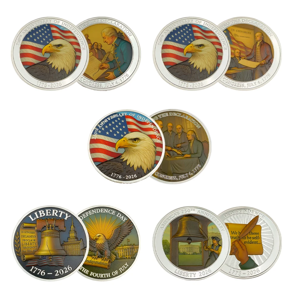 

1776-2026 USA 250th Anniversary 5-Piece Silver Coin Set Liberty Bell & Bald Eagle Declaration of Independence Collectible